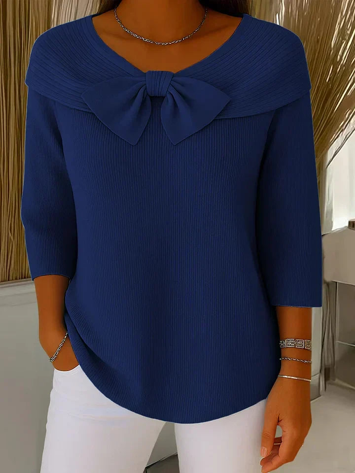 Lindel | Bow Neck a Coste Knit Top