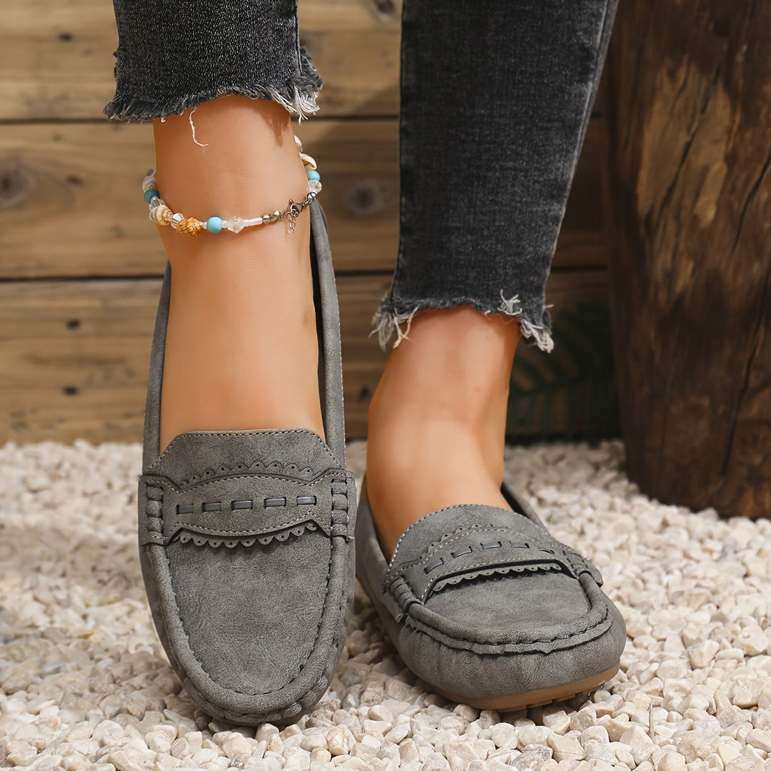Marie | Scalloped Faux-Suede Loafers