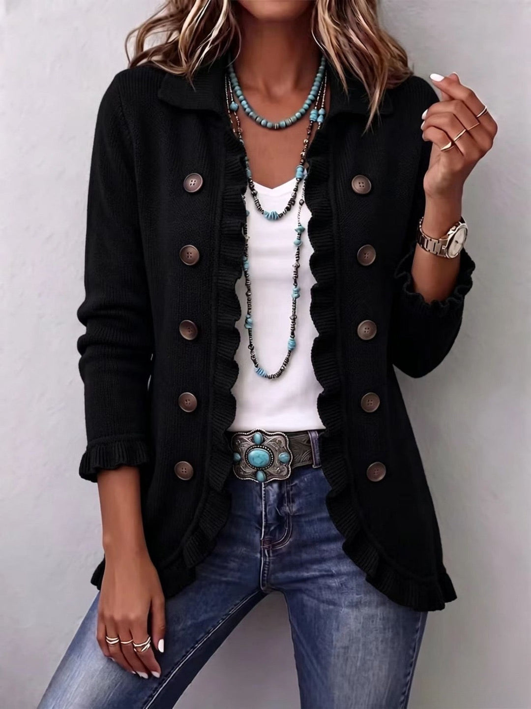 Zelie | Black Ruffle Jacket - Helen & Olivia Manhattan
