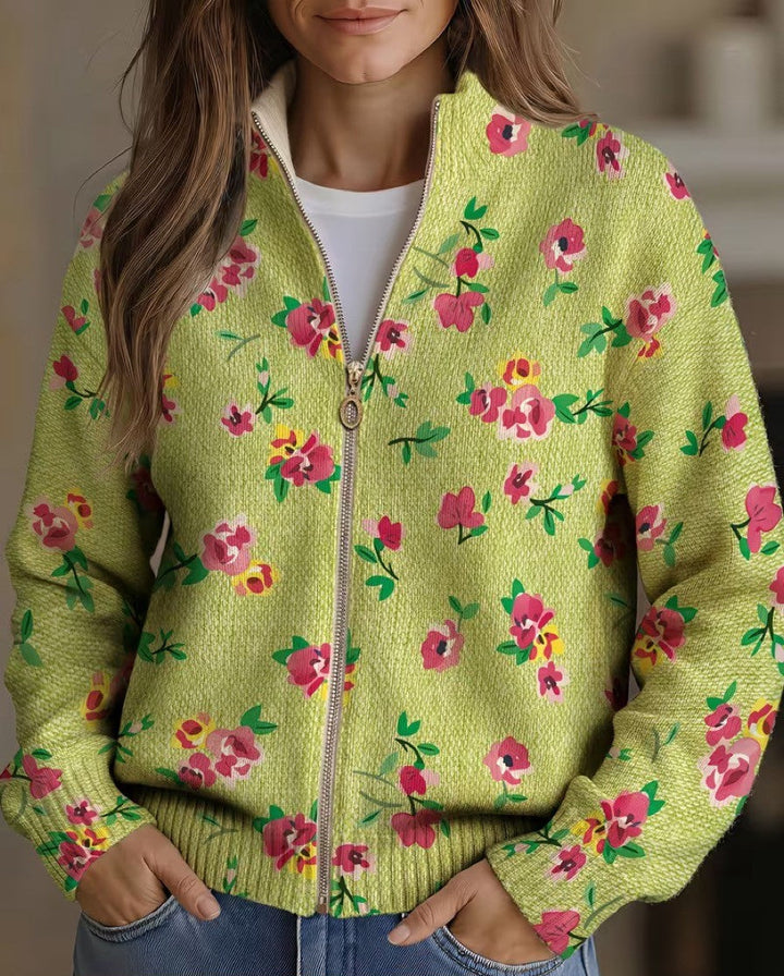 Margot | Pink Floral Lime Zip Cardigan - Helen & Olivia Manhattan