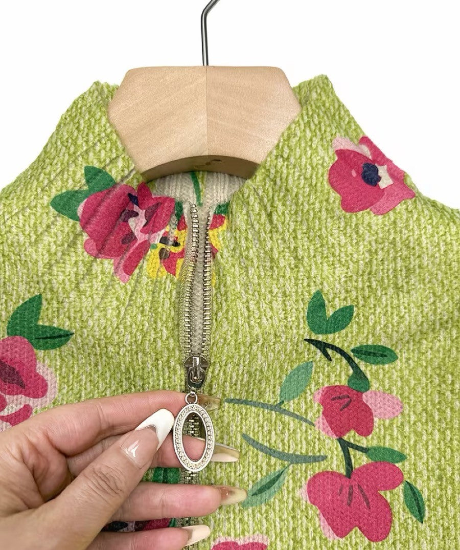 Margot | Pink Floral Lime Zip Cardigan - Helen & Olivia Manhattan