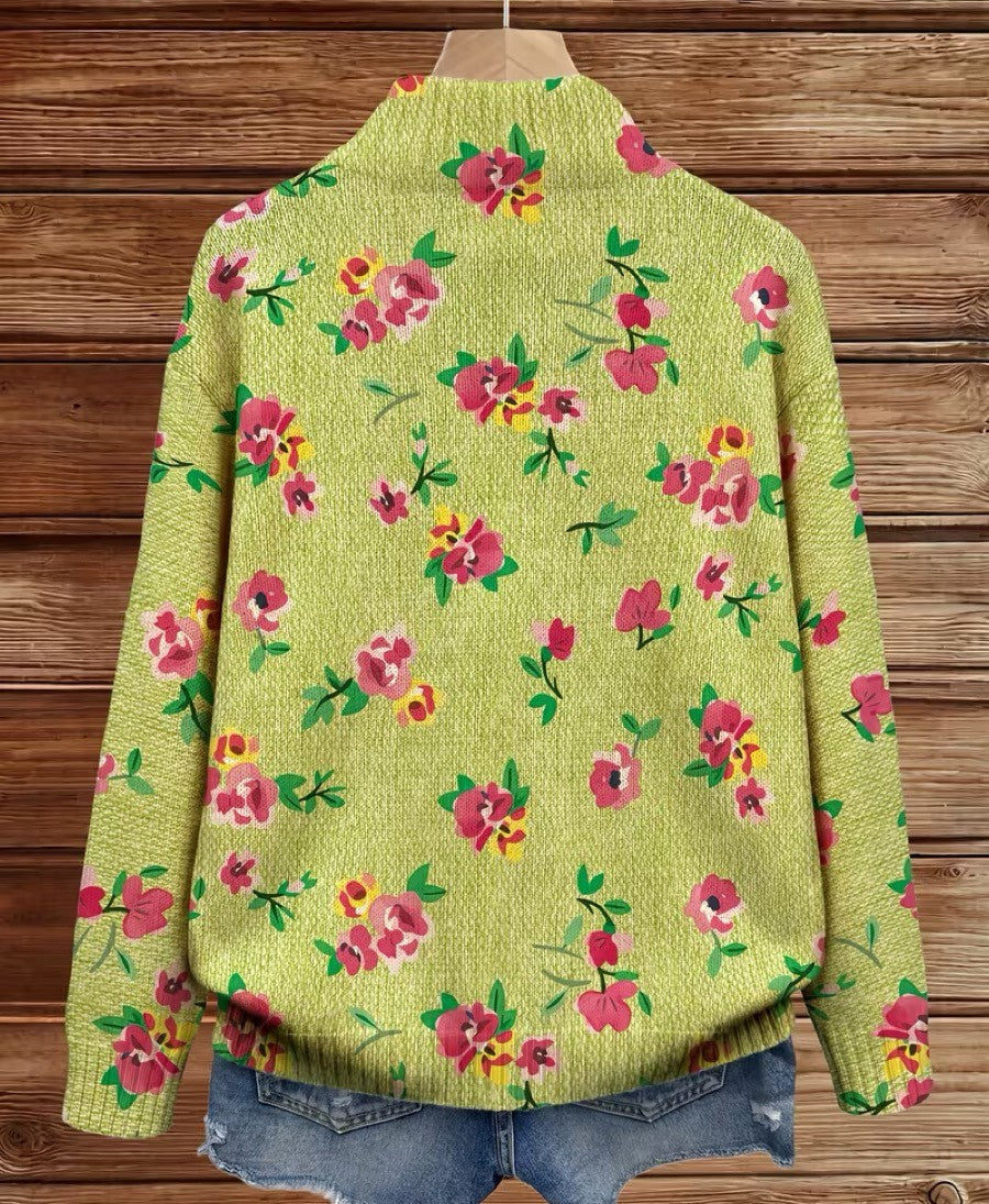 Margot | Pink Floral Lime Zip Cardigan - Helen & Olivia Manhattan
