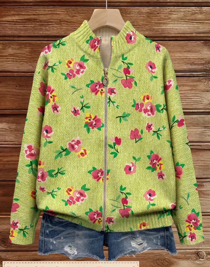 Margot | Pink Floral Lime Zip Cardigan - Helen & Olivia Manhattan