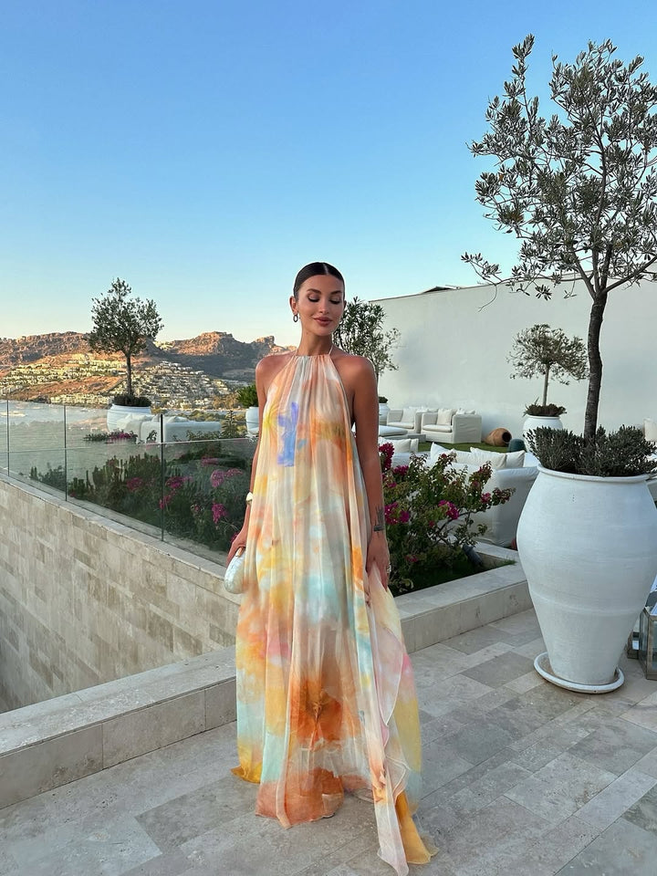Corinna | Dress Maxi Flowy with Collo Halter & Schiena Scoperta