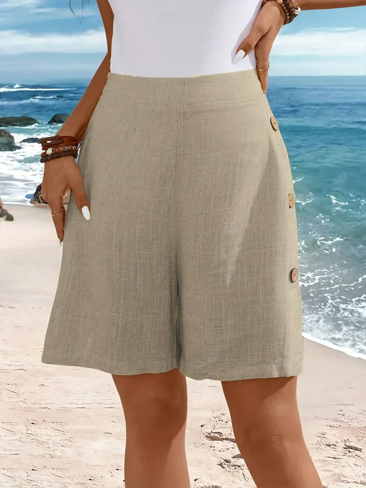 Kaye | Sunlit Linen Shorts with Side Buttons