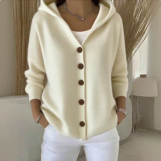 Darienne | Hooded Button-Up Knit Cardigan - Beige