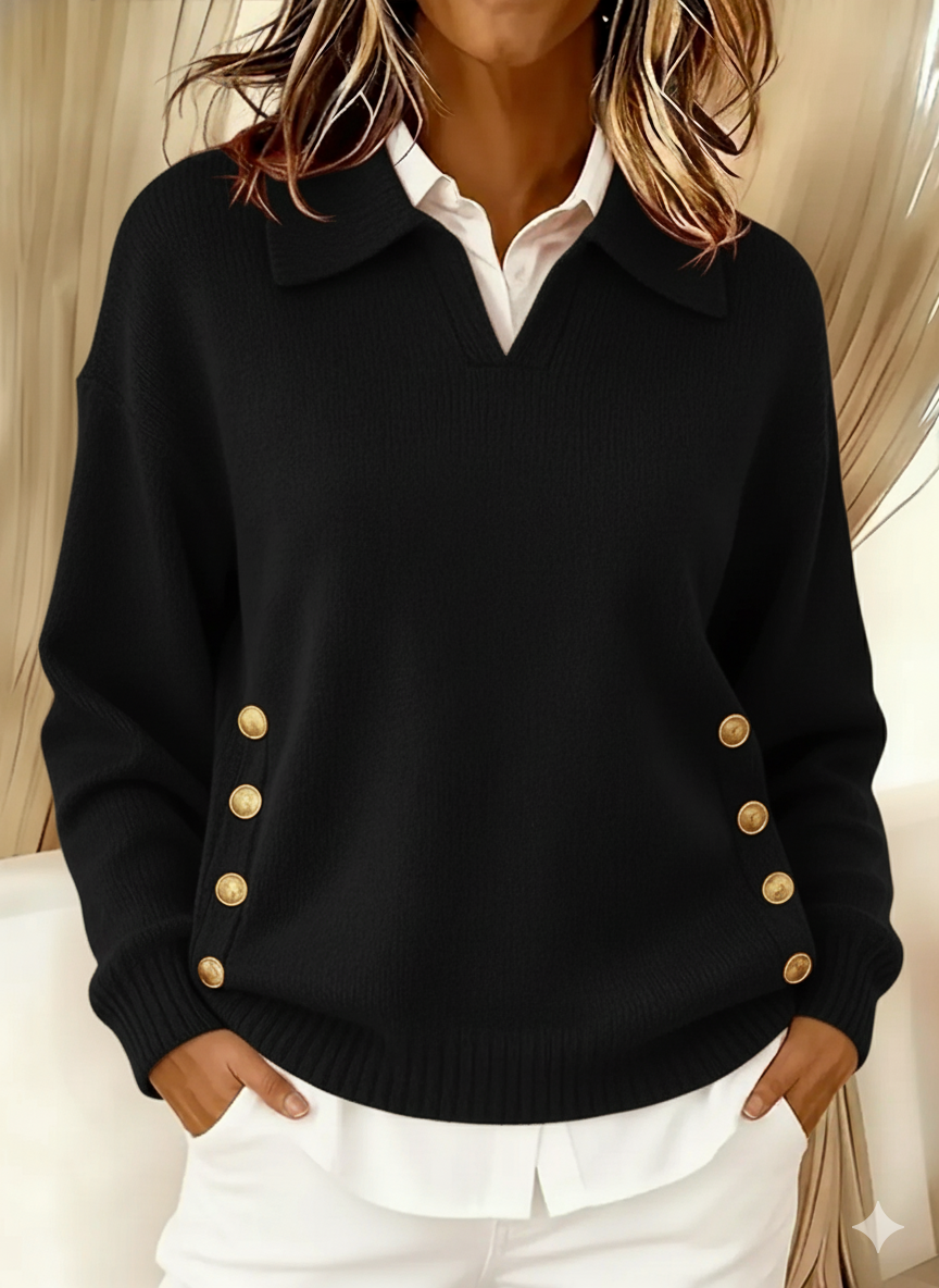 Vynette | Collared V Neck Sweater - Green