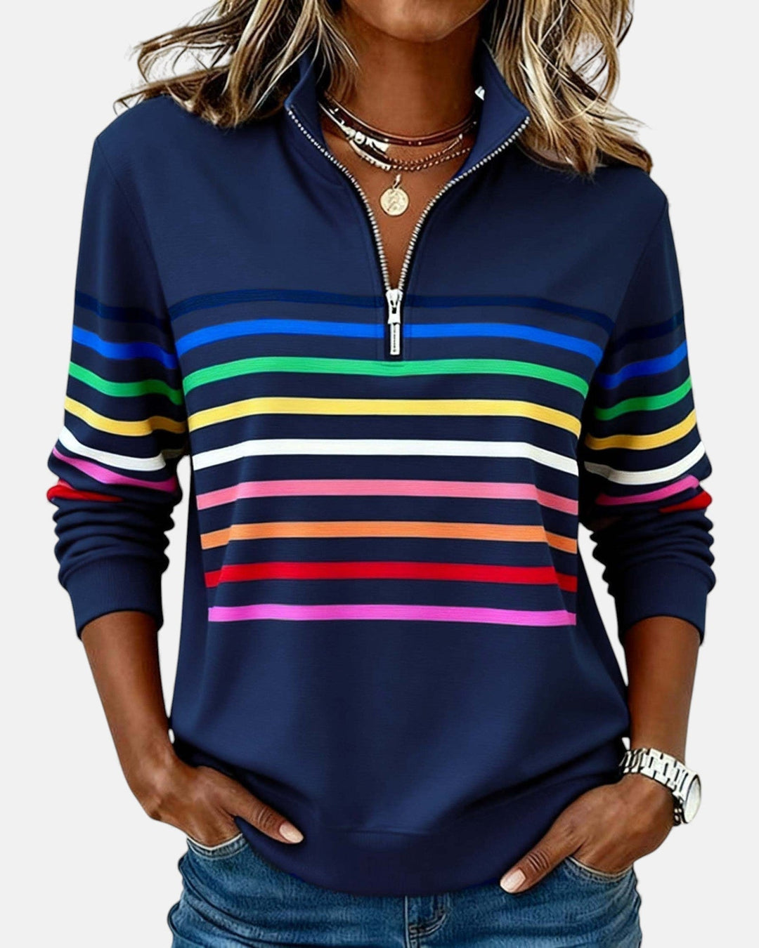 Irene | Comfort Striped Sweater - White