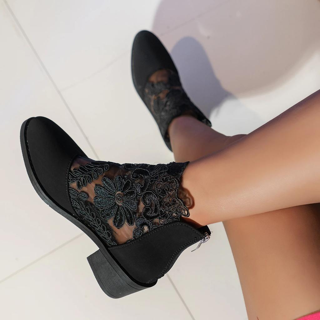 Clarisse Elegant Lace Comfort Heel Boots - 