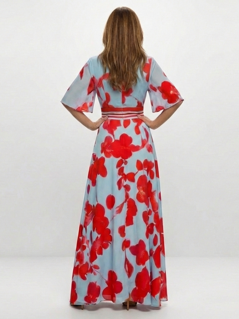 Corinne | Gentle Floral V Neck Maxi Dress