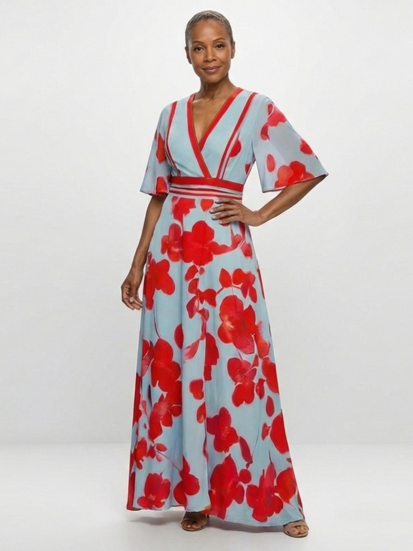 Corinne | Gentle Floral V Neck Maxi Dress