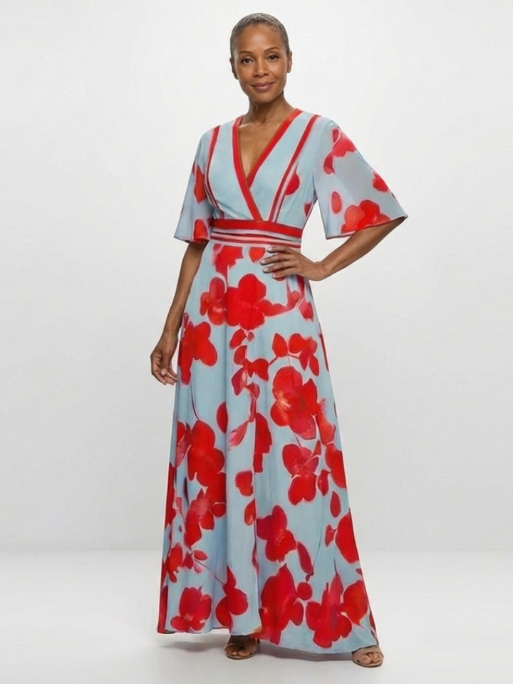 Corinne | Gentle Floral V Neck Maxi Dress