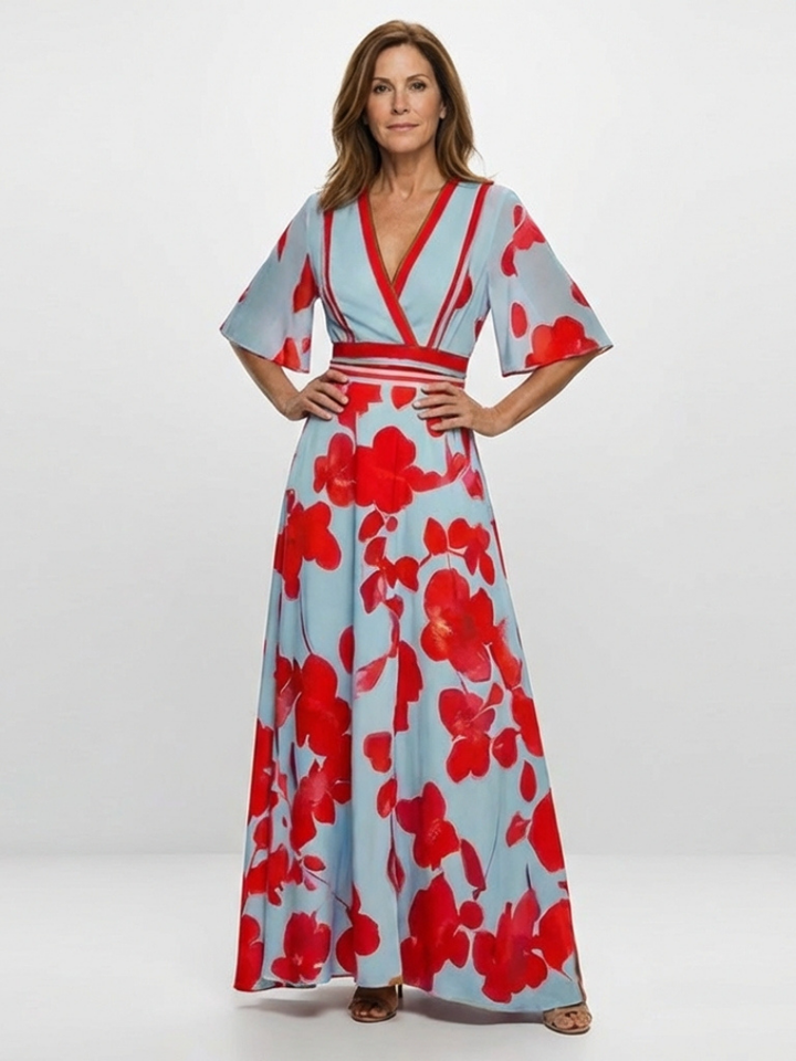 Corinne | Gentle Floral V Neck Maxi Dress
