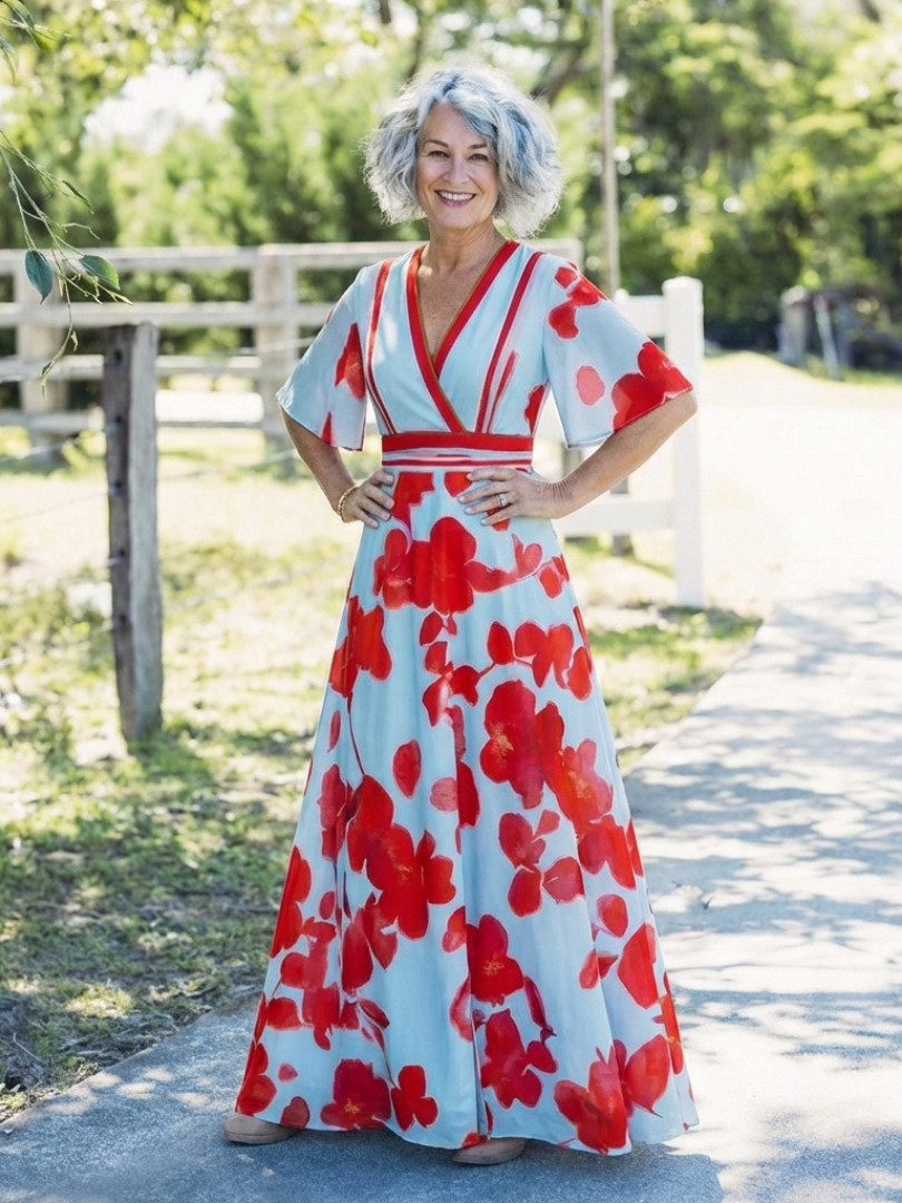 Corinne | Gentle Floral V Neck Maxi Dress