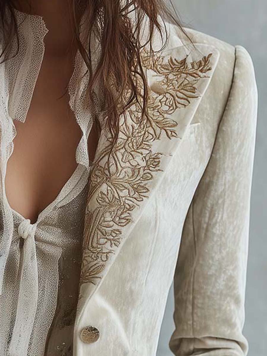 Constance | Ivory Embroidered Tailored Blazer