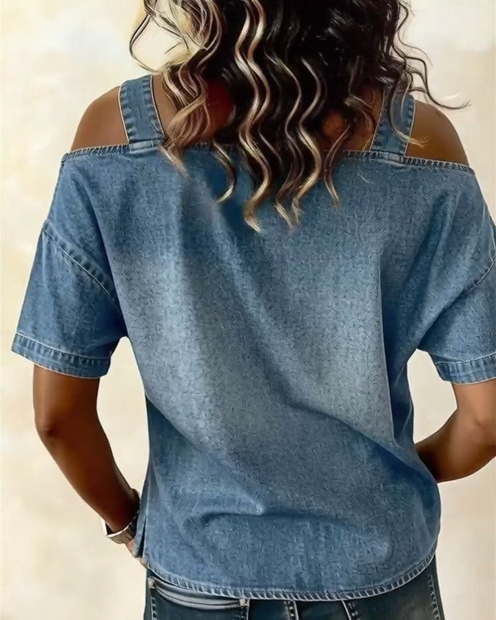 Patricia | Shirt in Denim a Off-Shoulder