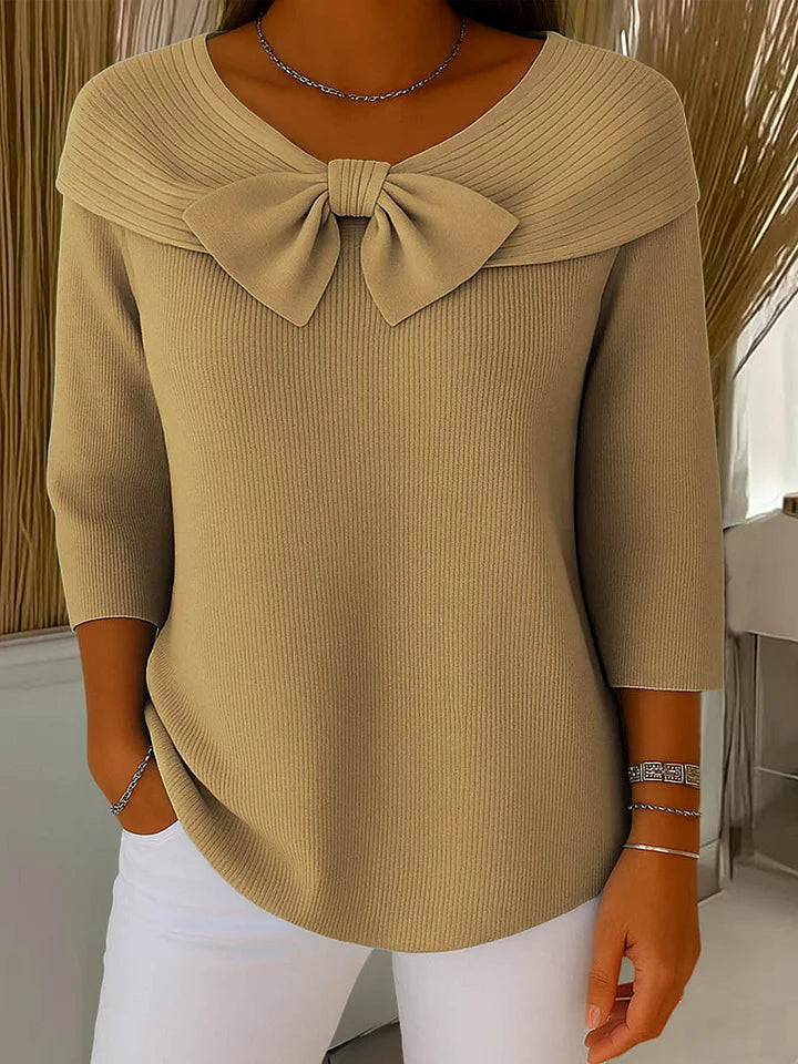 Lindel | Bow Neck a Coste Knit Top