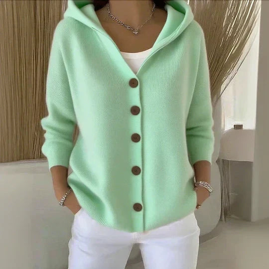 Darienne | Hooded Button-Up Knit Cardigan - Green