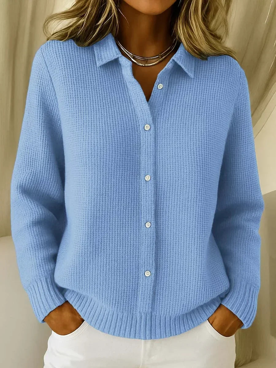 Ludovica | Shirt-Collar Knit Cardigan - Blue