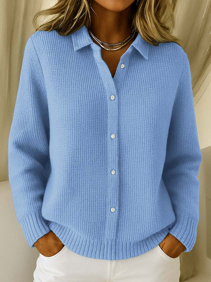 Camille | Textured Knit Button-Up Cardigan - Blue