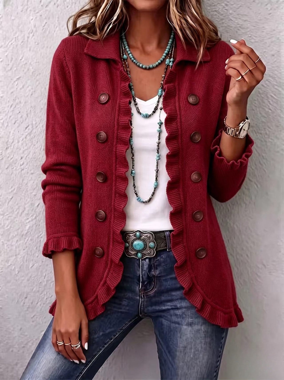 Marthe | Red Ruffle Jacket - Helen & Olivia Manhattan