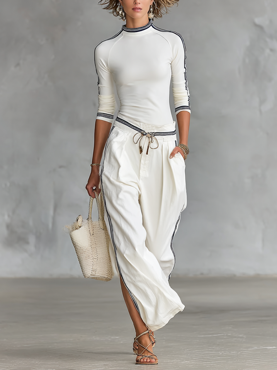 Sport Set Weite Hose Kordel - White