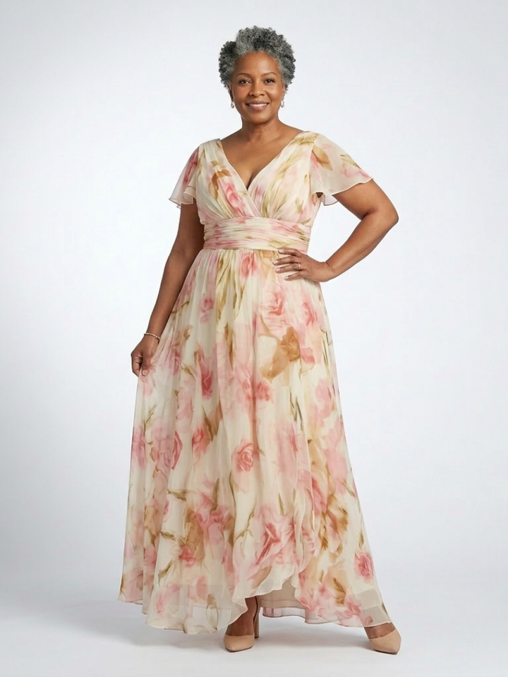 Genevieve | Soft Floral V Neck Maxi Dress