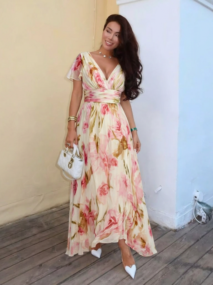 Genevieve | Soft Floral V Neck Maxi Dress