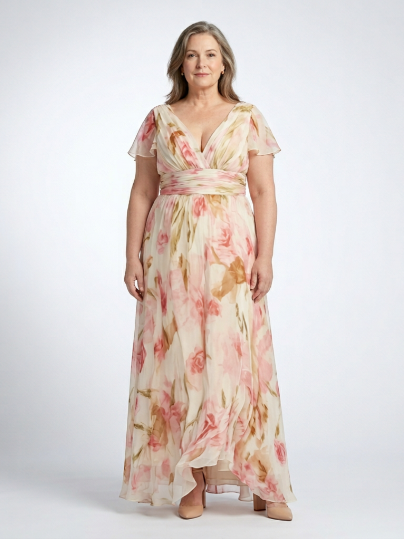 Genevieve | Soft Floral V Neck Maxi Dress