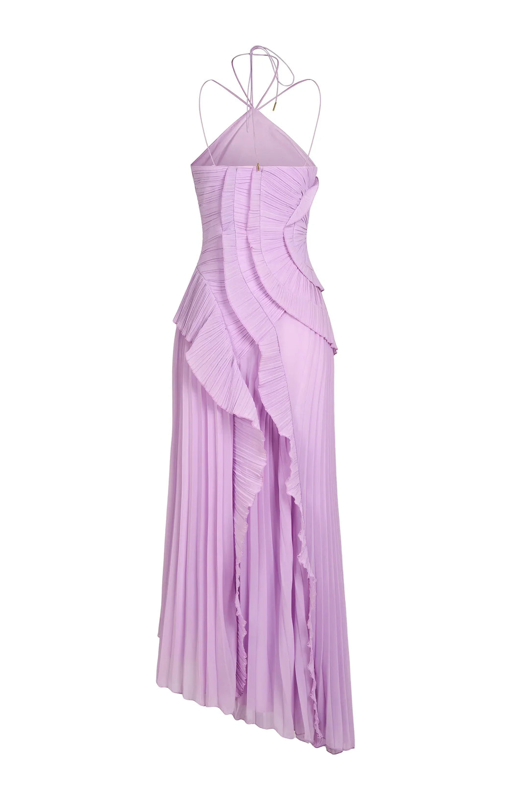 Eliza | Dress Maxi Plissettato with Collo Halter & Balze