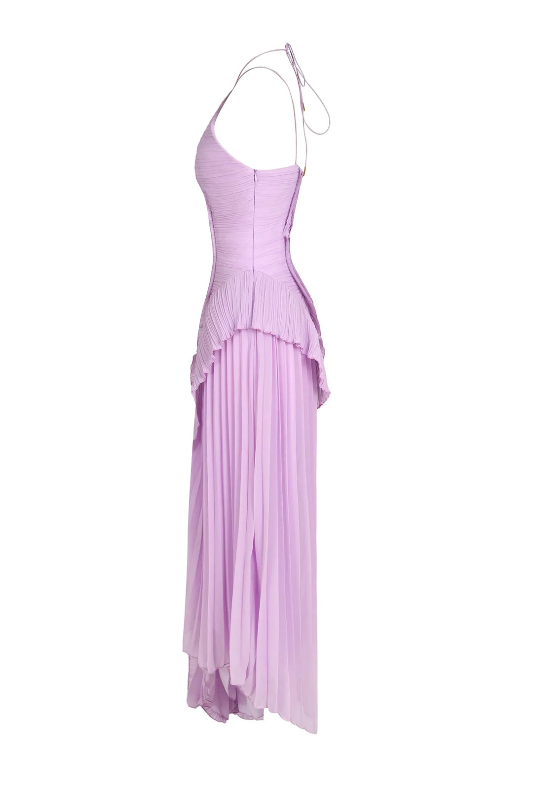 Eliza | Dress Maxi Plissettato with Collo Halter & Balze