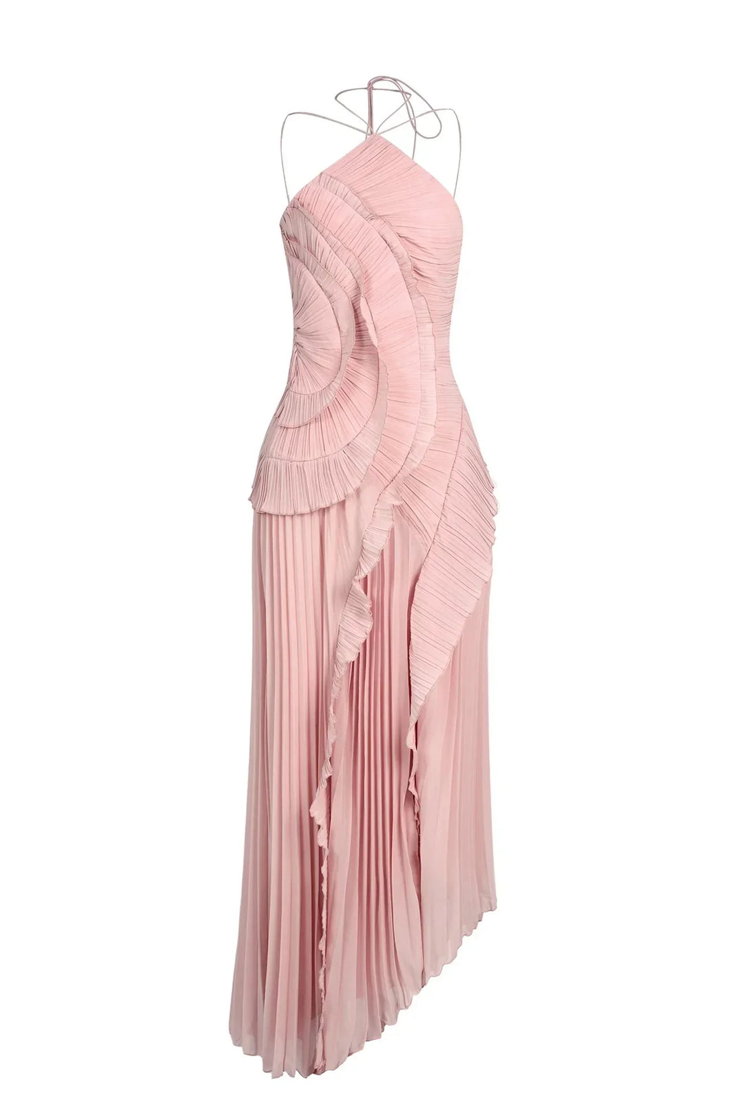 Eliza | Dress Maxi Plissettato with Collo Halter & Balze