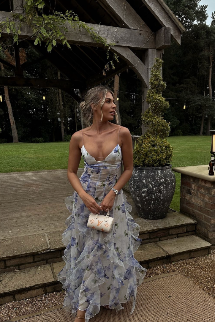 Emberly | Dress Maxi Floral with Corsetto & Skirt a Balze