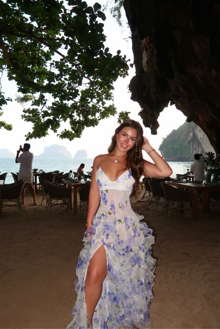 Emberly | Dress Maxi Floral with Corsetto & Skirt a Balze