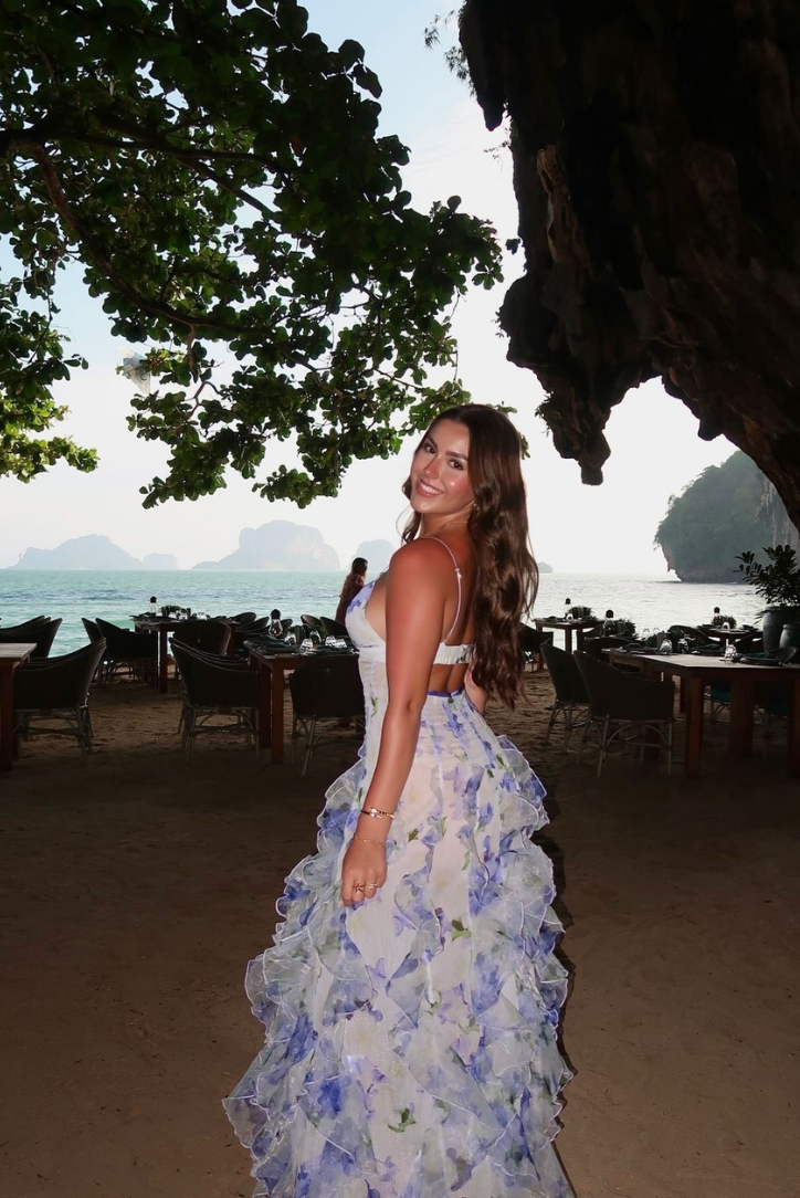 Emberly | Dress Maxi Floral with Corsetto & Skirt a Balze