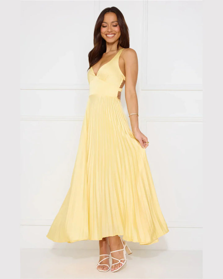 Erica | Dress Maxi Plissettato, V-Neck Profondo & Cut-Out