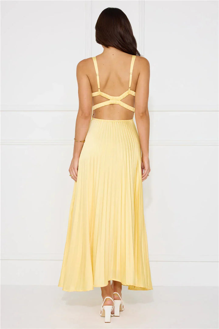 Erica | Dress Maxi Plissettato, V-Neck Profondo & Cut-Out