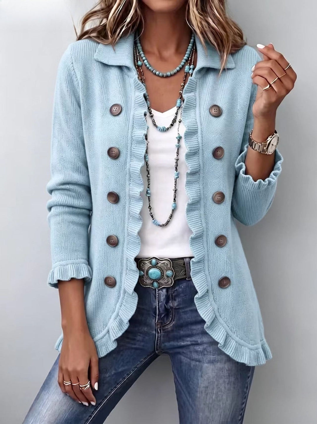 Perrine | Blue Ruffle Jacket - Helen & Olivia Manhattan