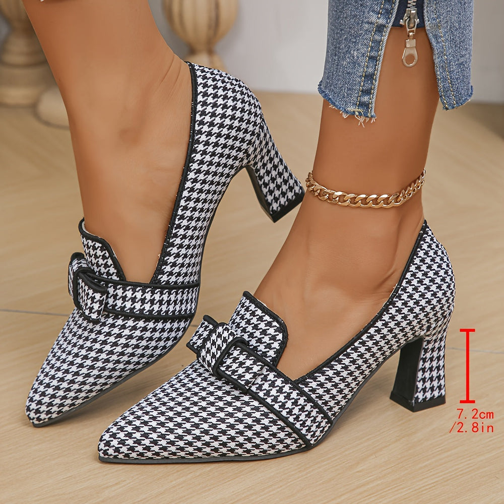 Emara | Classic Houndstooth Heels - Beige
