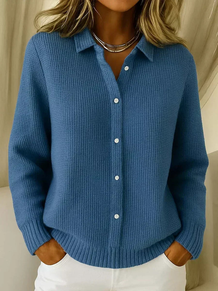 Camille | Textured Knit Button-Up Cardigan - Dark Blue