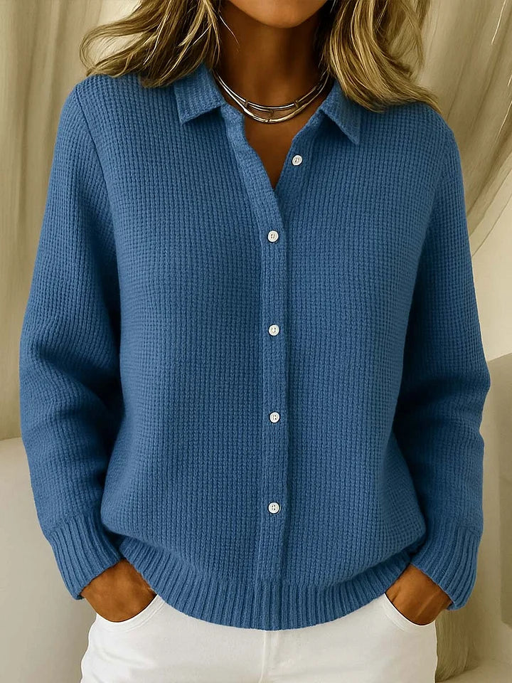 Ludovica | Shirt-Collar Knit Cardigan - Dark Blue