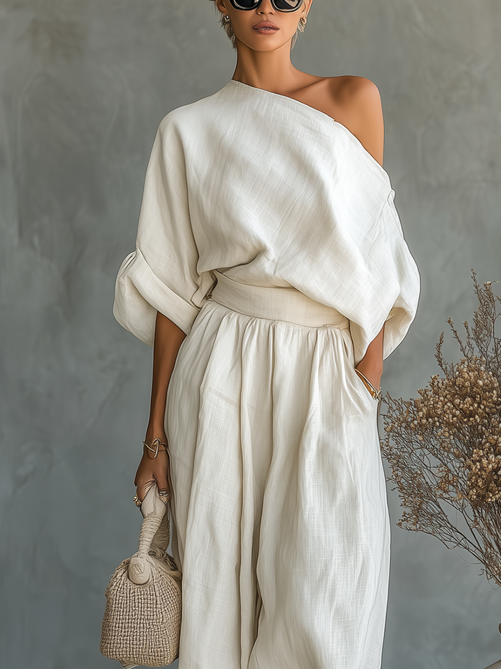 Leinen Set Off-Shoulder Hose - 