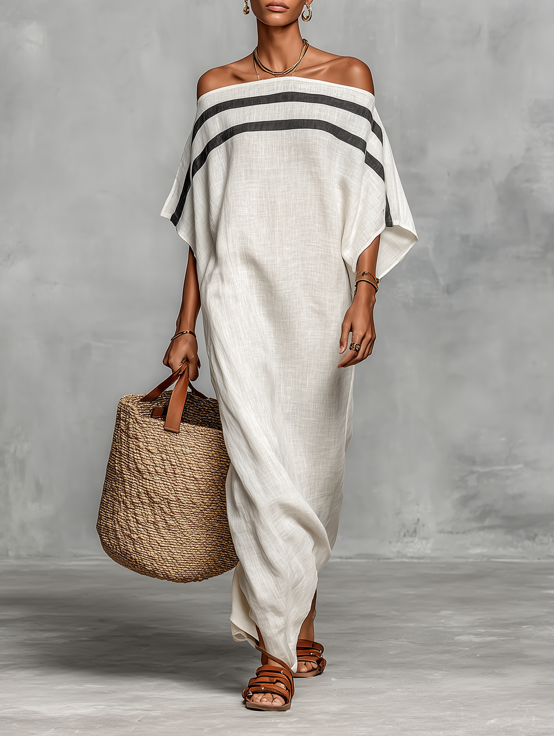 Minimalistisch Leinen Maxi Kleid - White