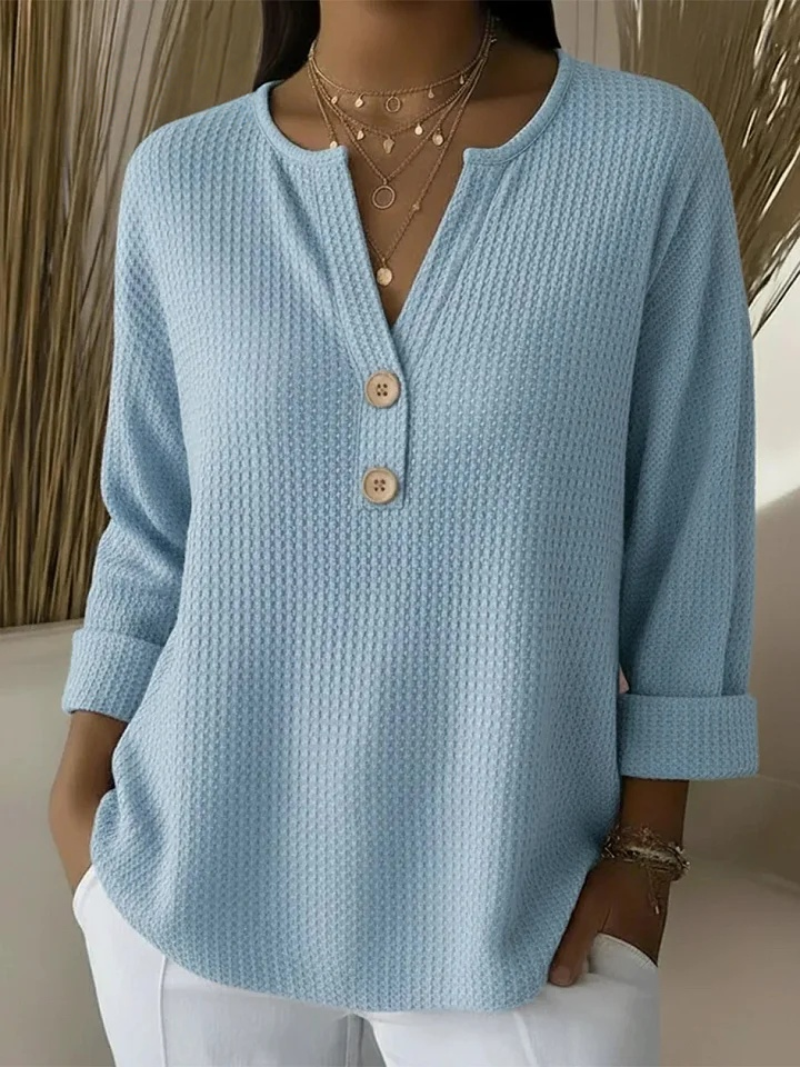 Lucinda | Waffle Henley Sweater - Red