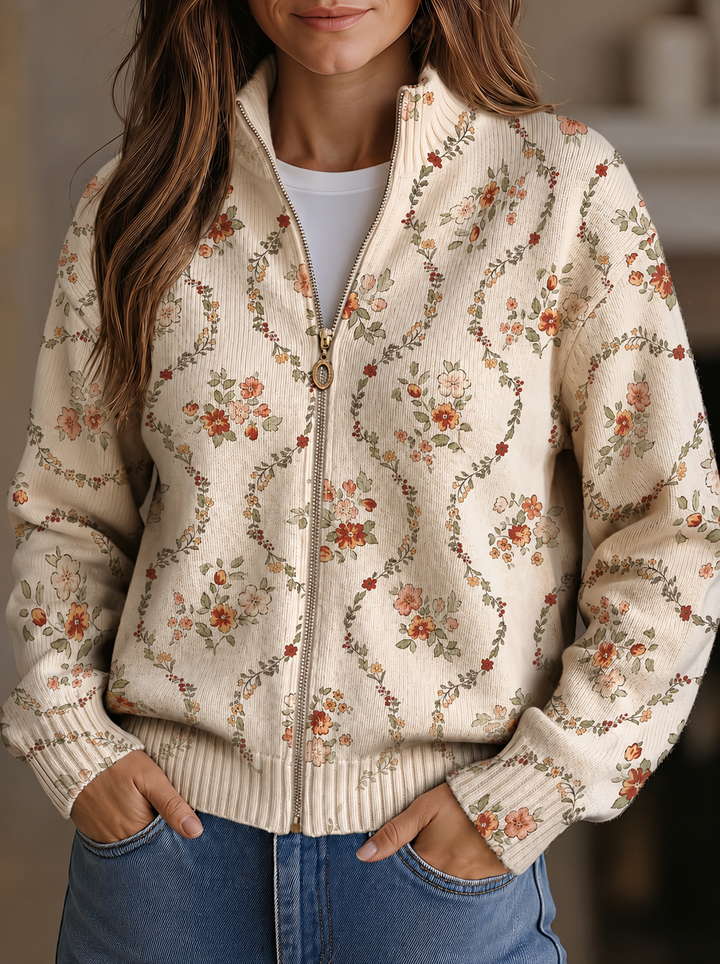 Vivienne | Floral Vine Zip Cardigan - Helen & Olivia Manhattan