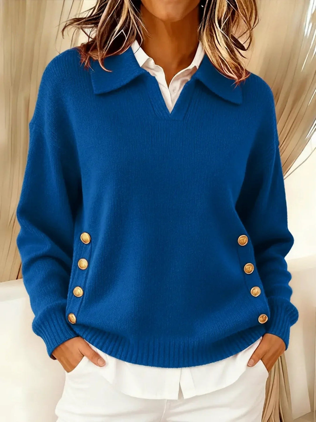 Vynette | Collared V Neck Sweater - Brown