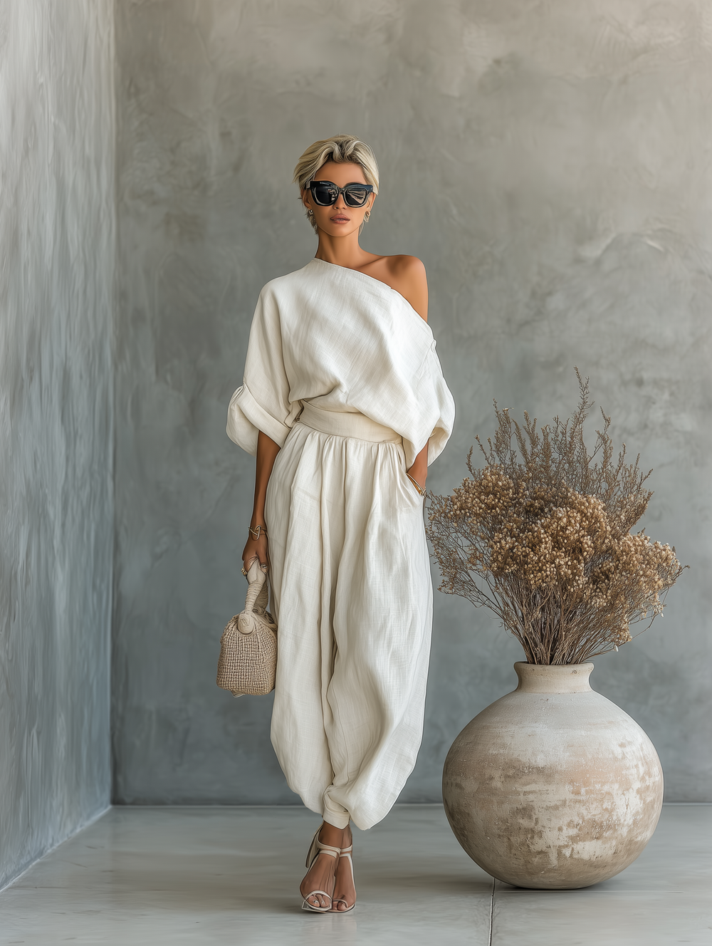 Leinen Set Off-Shoulder Hose - 