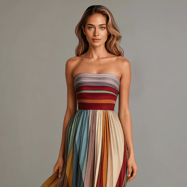 Langes Buntes Kleid ohne Ärmel - 