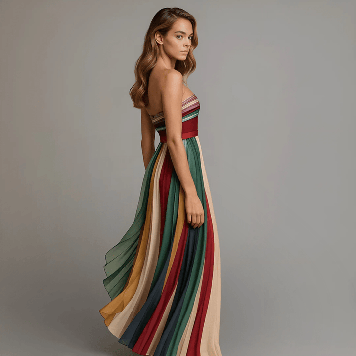 Langes Buntes Kleid ohne Ärmel - 
