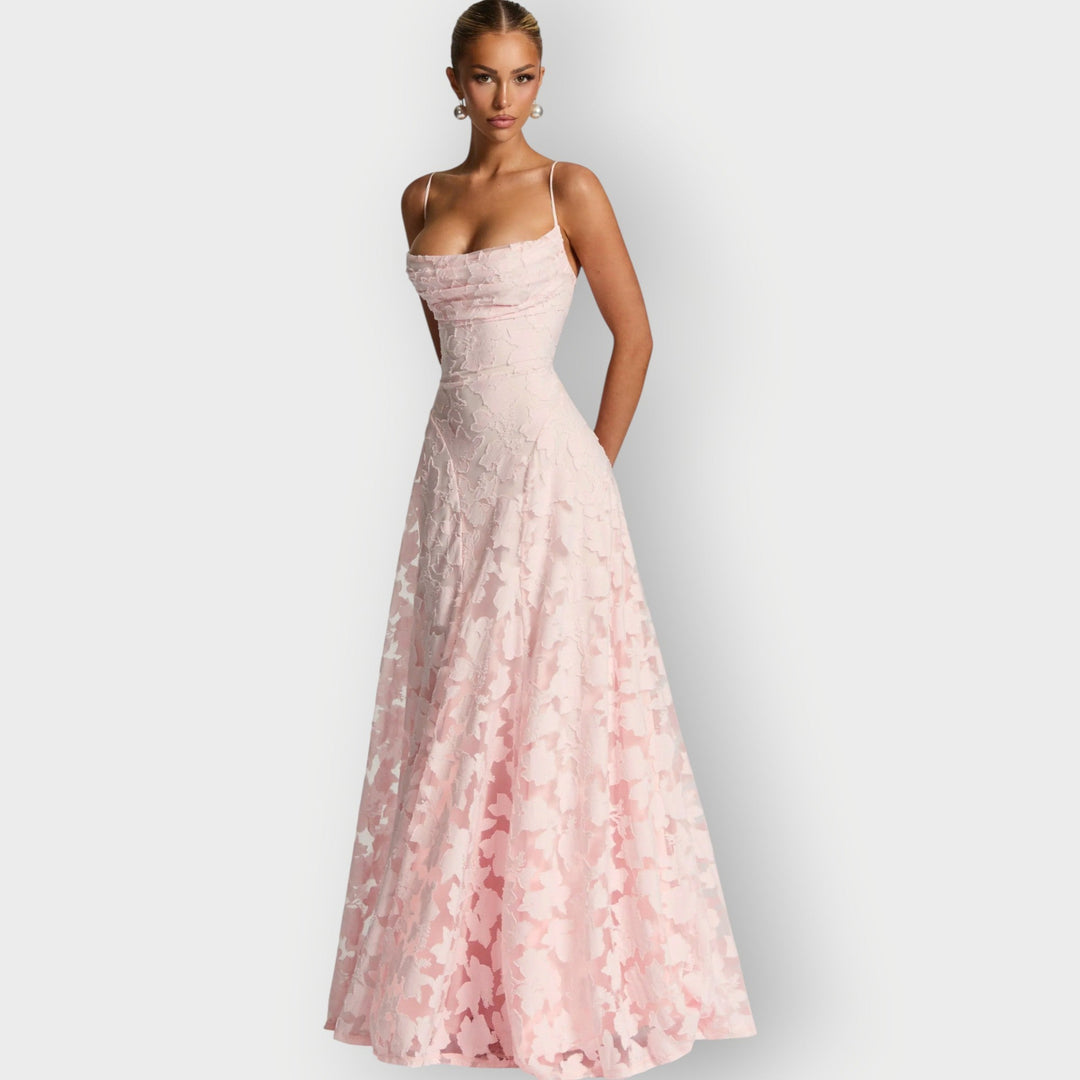 Maevira | Dress for Evening in Velvet Floral Senza Spalline